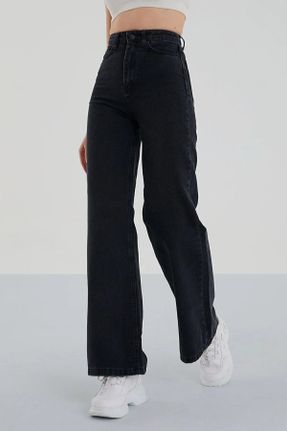 شلوار جین مشکی زنانه پاچه راحت فاق بلند جوان کد 820718404