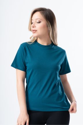تی شرت آبی زنانه رگولار یقه گرد پنبه (نخی) کد 820818430