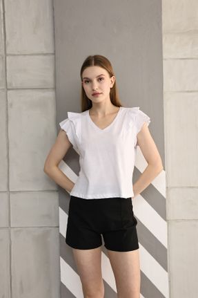 تی شرت سفید زنانه اورسایز یقه هفت پنبه - پلی استر کد 820871473
