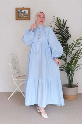 لباس آبی زنانه بافتنی پنبه (نخی) اورسایز آستین-بلند کد 821048531