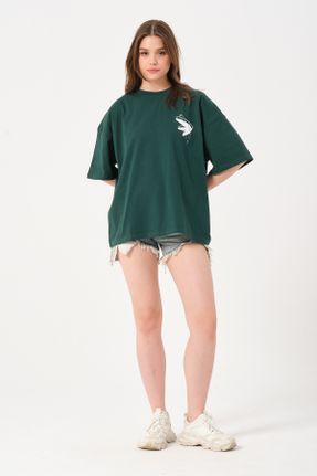 تی شرت سبز زنانه ریلکس یقه گرد کد 820978685