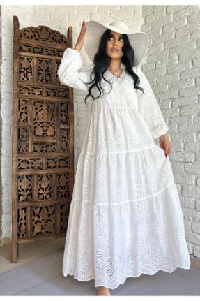 لباس سفید زنانه بافتنی دانتل اورسایز آستین-بلند کد 821130806