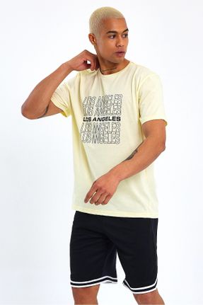 تی شرت زرد مردانه رگولار پنبه - پلی استر یقه گرد کد 721028323