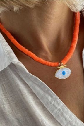 گردنبند جواهر نارنجی زنانه پوشش لاکی کد 821220956