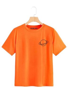 تی شرت نارنجی بچه گانه اورسایز یقه گرد مخلوط پلی استر کد 821215011