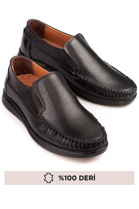 کفش لوفر مشکی مردانه چرم طبیعی پاشنه کوتاه ( 4 - 1 cm ) کد 821300546