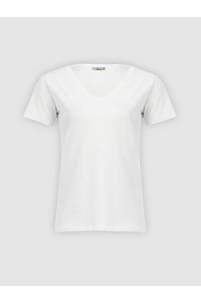 تی شرت سفید زنانه رگولار یقه هفت کد 821417227