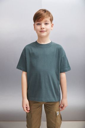 تی شرت سبز بچه گانه اورسایز یقه گرد تکی جوان کد 820412142