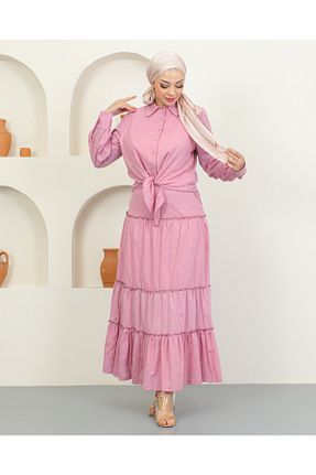 ست بالاتنه و پائین تنه صورتی زنانه بافتنی esrastyle - کد 821118985