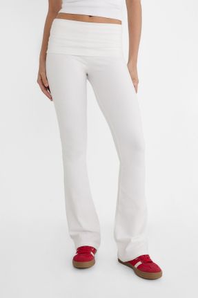 ساق شلواری سفید زنانه بافتنی پنبه (نخی) رگولار فاق بلند کد 821193661