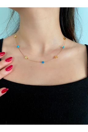 گردنبند جواهر آبی زنانه روکش طلا کد 821621754