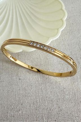 دستبند استیل طلائی زنانه فولاد ( استیل ) کد 821629924