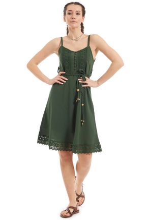 لباس سبز زنانه بافتنی پنبه - پلی استر رگولار بند دار بیسیک کد 302681556