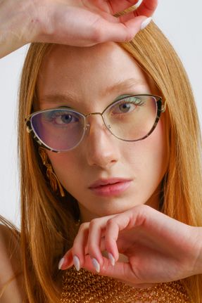 عینک محافظ نور آبی طلائی زنانه 57 مات UV400 فلزی کد 770680812