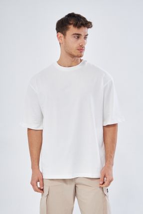 تی شرت سفید مردانه اورسایز یقه گرد کد 819427704