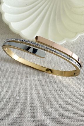 دستبند استیل طلائی زنانه فولاد ( استیل ) کد 821668749