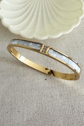 دستبند استیل طلائی زنانه فولاد ( استیل ) کد 821670246