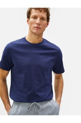 تی شرت سرمه ای مردانه رگولار یقه گرد پنبه (نخی) تکی کد 669274430