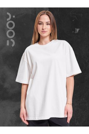 تی شرت سفید زنانه Boyfriend یقه گرد پنبه - پلی استر تکی کد 821768883