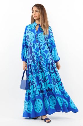 لباس آبی زنانه اورسایز بافتنی ویسکون کد 821946376