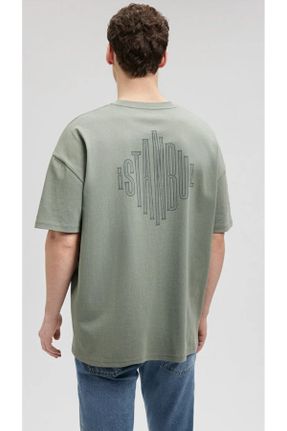 تی شرت خاکی مردانه اورسایز یقه گرد پنبه (نخی) تکی کد 821964727