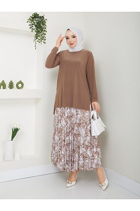 ست بالاتنه و پائین تنه حجاب قهوه ای زنانه کارگو MODAMÜNASİP - کد 821999001