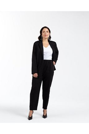 کت سایز بزرگ مشکی زنانه کتان LUOKK - کد 821750951