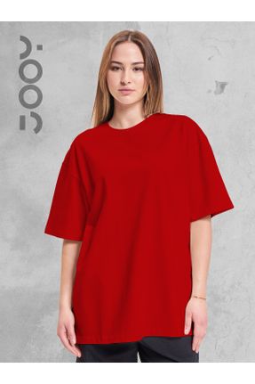 تی شرت قرمز زنانه Boyfriend یقه گرد پنبه - پلی استر تکی کد 821773951