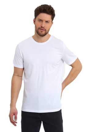 تی شرت سفید مردانه رگولار یقه گرد کد 475748224