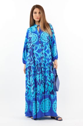 لباس آبی زنانه اورسایز بافتنی ویسکون کد 821946376