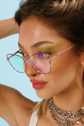 عینک محافظ نور آبی طلائی زنانه 54 مات UV400 فلزی کد 210060882