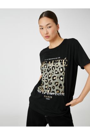 تی شرت مشکی زنانه رگولار یقه گرد تکی کد 410940518