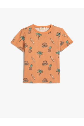 تی شرت نارنجی بچه گانه رگولار یقه گرد پنبه (نخی) تکی کد 695648684