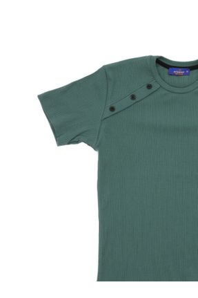 تی شرت سبز بچه گانه پنبه (نخی) یقه گرد رگولار تکی طراحی کد 822003267