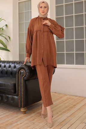 ست بالاتنه و پائین تنه حجاب قهوه ای زنانه رگولار benguen - کد 822140565