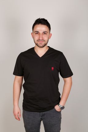 تی شرت مشکی مردانه اسلیم فیت یقه هفت تکی بیسیک کد 822144918