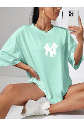 تی شرت سبز زنانه اورسایز یقه گرد پنبه (نخی) تکی جوان کد 822151745