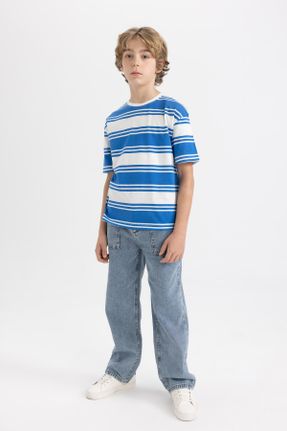 تی شرت آبی بچه گانه رگولار یقه گرد تکی کد 822243241