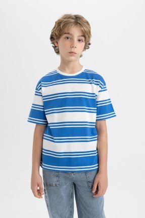 تی شرت آبی بچه گانه رگولار یقه گرد تکی کد 822243241