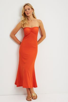 لباس نارنجی زنانه بافت استراپلز کد 819823355