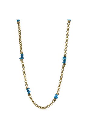 گردنبند جواهر فیروزه ای زنانه روکش طلا کد 822140122