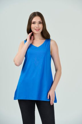 تونیک آبی زنانه بافت سایز بزرگ ویسکون کد 822145191