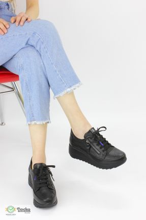کفش کژوال مشکی زنانه چرم طبیعی پاشنه کوتاه ( 4 - 1 cm ) پاشنه پر کد 822165846