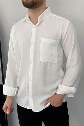 پیراهن سفید مردانه یقه پیراهنی اسلیم فیت کتان کد 814376110
