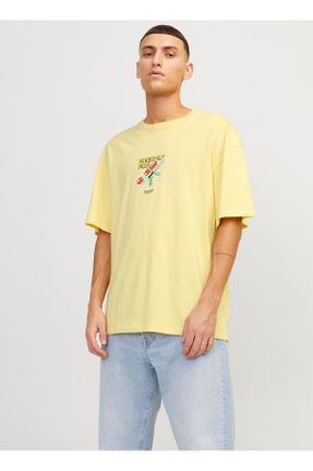 تی شرت زرد مردانه رگولار یقه گرد تکی کد 822229047