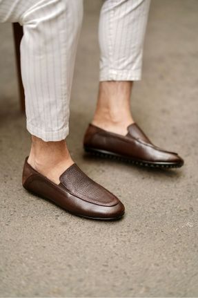 کفش کژوال قهوه ای مردانه چرم طبیعی پاشنه کوتاه ( 4 - 1 cm ) پاشنه ساده کد 744090302