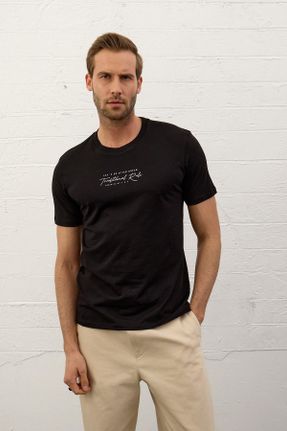 تی شرت مشکی مردانه اورسایز یقه گرد پنبه (نخی) کد 98539834