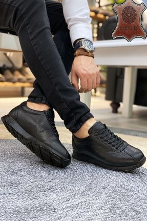 کفش اسنیکر مشکی مردانه چرم طبیعی چرم طبیعی کد 252520475