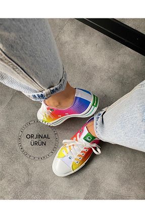 کفش اسنیکر نارنجی زنانه بند دار United Colors of Benetton - کد 235588337