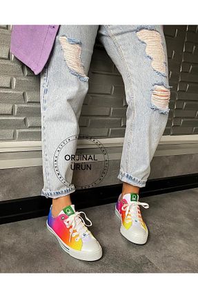 کفش اسنیکر نارنجی زنانه بند دار United Colors of Benetton - کد 235588337